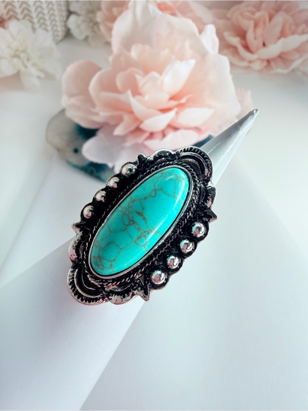 Turquoise Oval Statement Ring - Women's Silver-Tone Fashion Jewelry